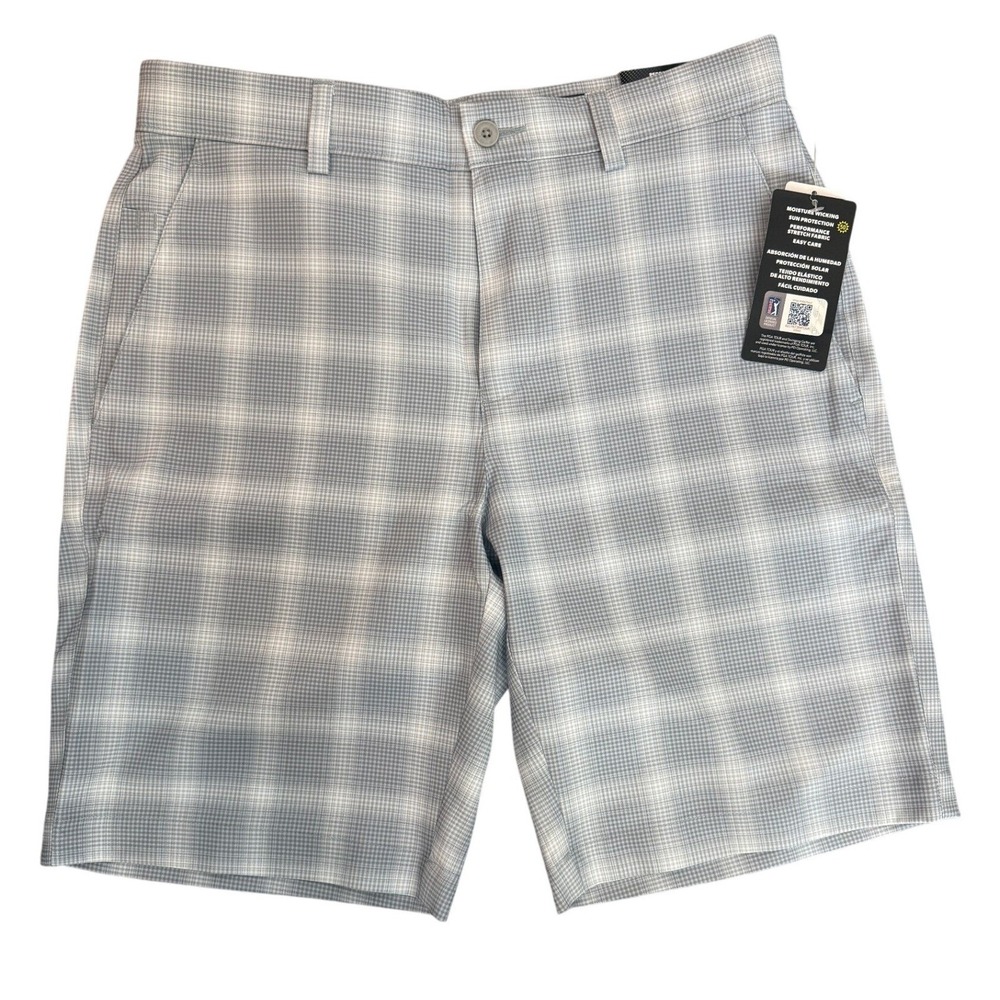 PGA TOUR Mens‎ Size 30 Tradewinds Performance Stretch Golf Shorts Plaid Gray